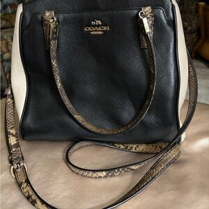 Coach Black and Cream Shoulder Bag with Snakeskin Straps